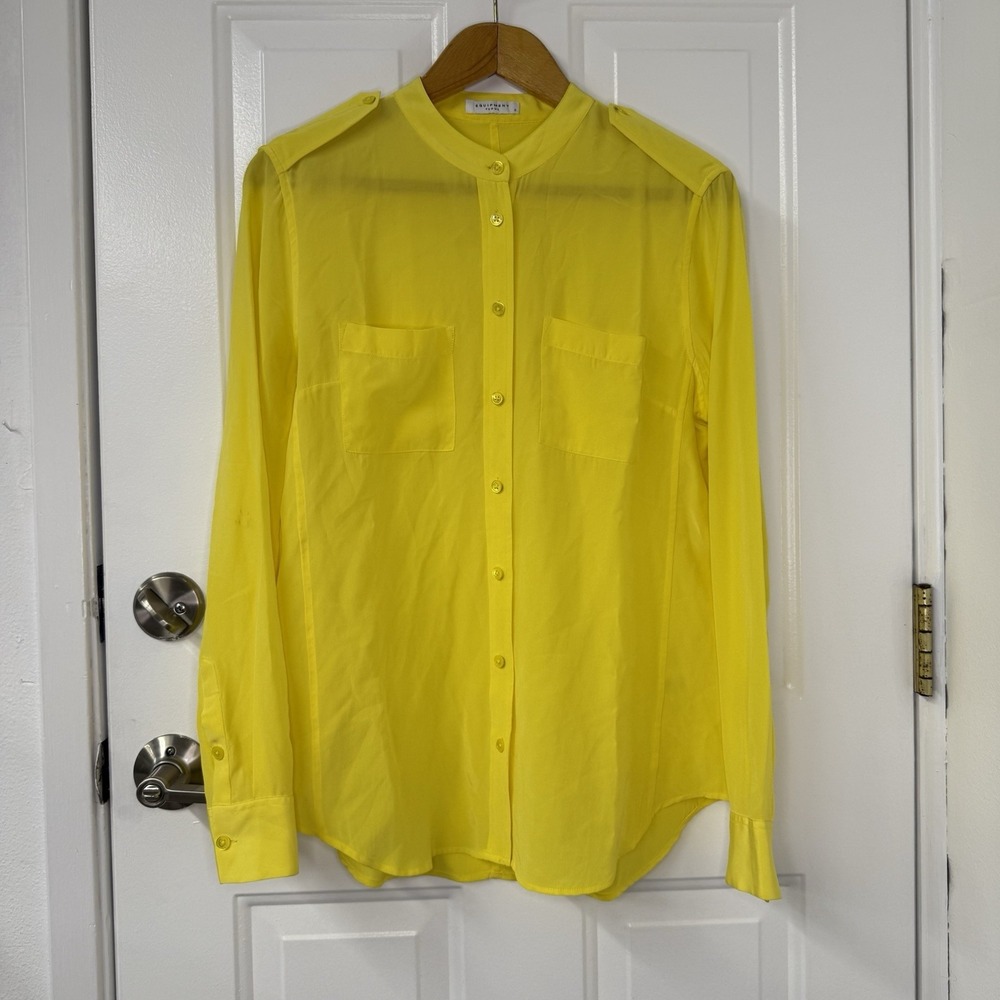 EQUIPMENT Women's Slim Signature Silk Blouse in Yellow 2‎ Pockets $258 Size S